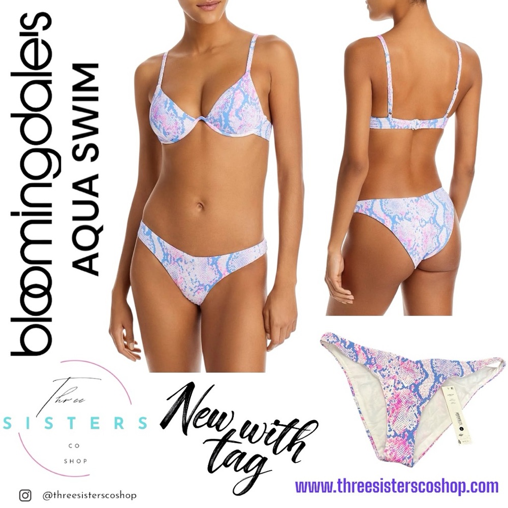 Aqua Swim Snake Print Pink and Blue Bikini Bottom New with Tags Bloomingdale’s